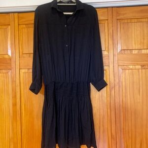 Gucci 100% Silk Long Sleeve Black Button Down Collar Dress Size 44 Made in Italy